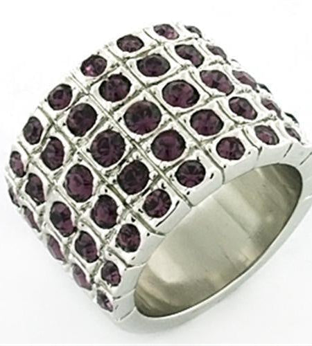 LOA659 - Rhodium Brass Ring with Top Grade Crystal in Amethyst