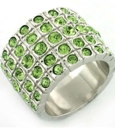 LOA658 - Rhodium Brass Ring with Top Grade Crystal in Apple Green color