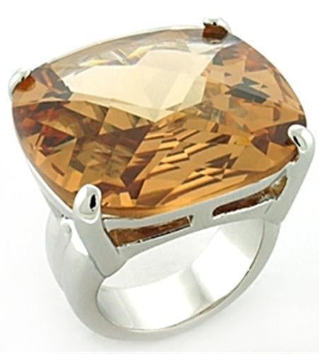LOA679 - Rhodium Brass Ring with AAA Grade CZ in Topaz