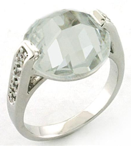 LOA665 - Rhodium Brass Ring with AAA Grade CZ in Clear