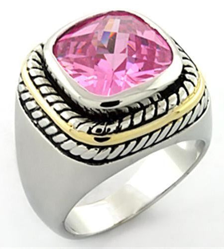 LOA667 - Rhodium Brass Ring with AAA Grade CZ in Rose