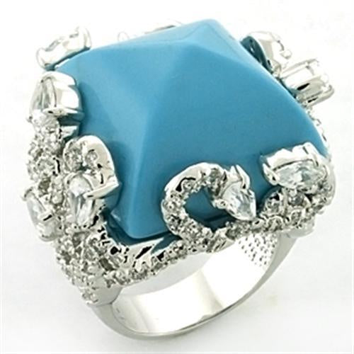 Load image into Gallery viewer, LOA683 - Rhodium Brass Ring with Synthetic Turquoise in Sea Blue
