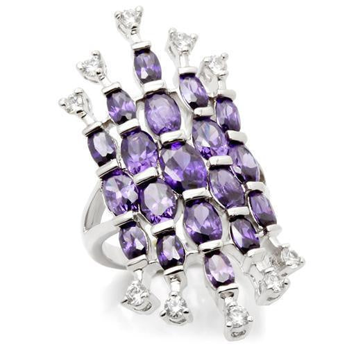Load image into Gallery viewer, LOA933 - Rhodium Brass Ring with AAA Grade CZ in Amethyst
