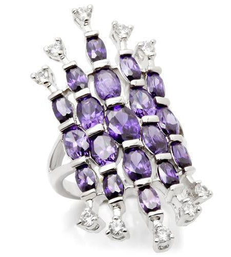 LOA933 - Rhodium Brass Ring with AAA Grade CZ in Amethyst