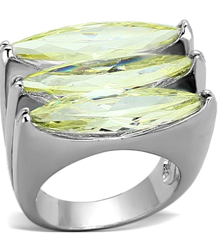 LOA916 - Rhodium Brass Ring with AAA Grade CZ in Apple Green color