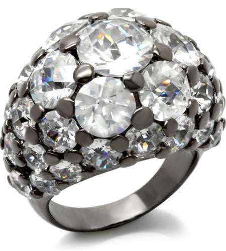 LOA942 - Ruthenium Brass Ring with AAA Grade CZ in Clear