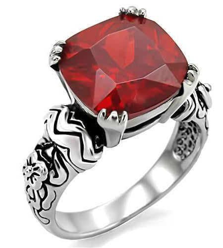 LOA959 - High polished (no plating) Stainless Steel Ring with AAA Grade CZ in Siam