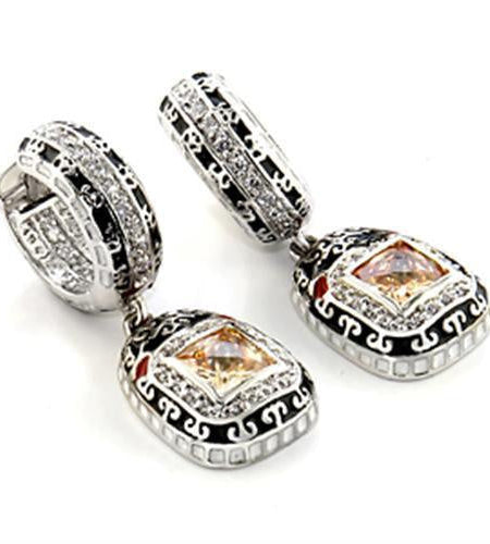 LOA968 - Rhodium Brass Earrings with AAA Grade CZ in Champagne