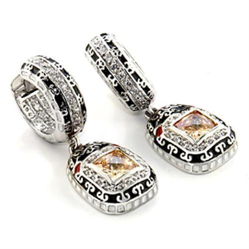 Load image into Gallery viewer, LOA968 - Rhodium Brass Earrings with AAA Grade CZ in Champagne
