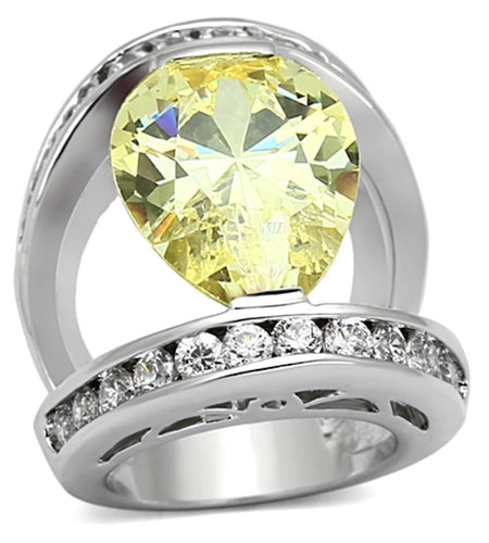 LOA925 - Rhodium Brass Ring with AAA Grade CZ in Citrine Yellow