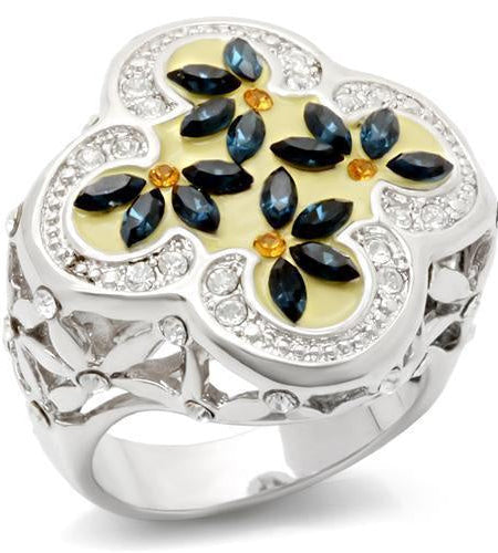 LOA940 - Rhodium Brass Ring with Top Grade Crystal in Multi Color