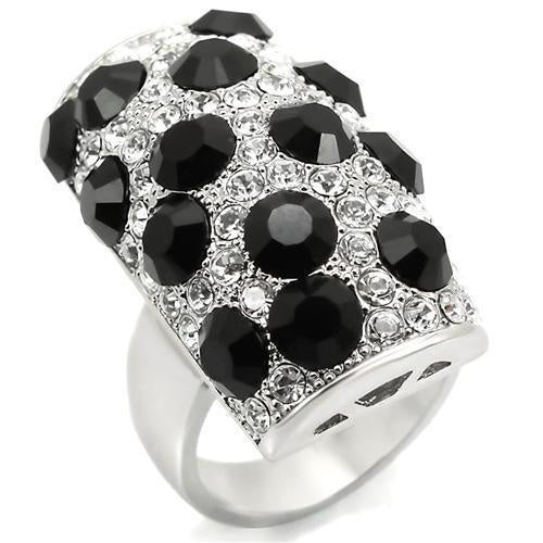 Load image into Gallery viewer, LOA944 - Rhodium Brass Ring with Top Grade Crystal in Jet
