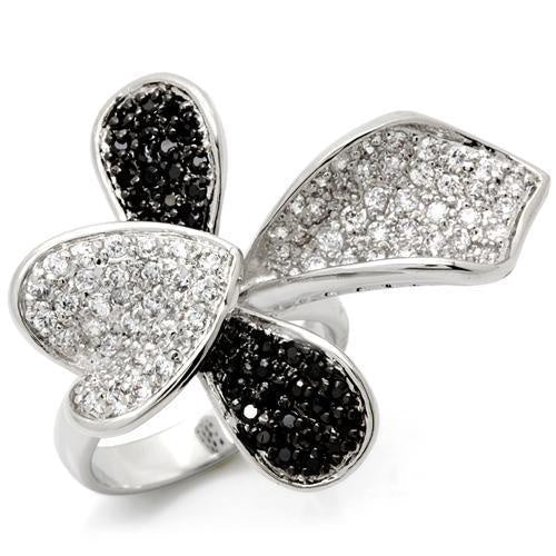Load image into Gallery viewer, LOA936 - Rhodium + Ruthenium Brass Ring with AAA Grade CZ in Jet
