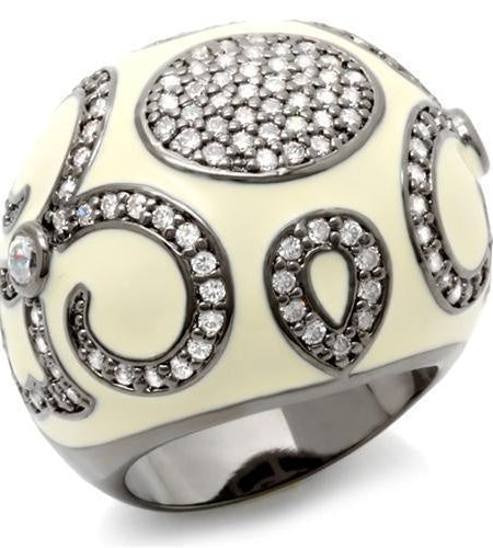 LOA939 - Ruthenium Brass Ring with AAA Grade CZ in Clear