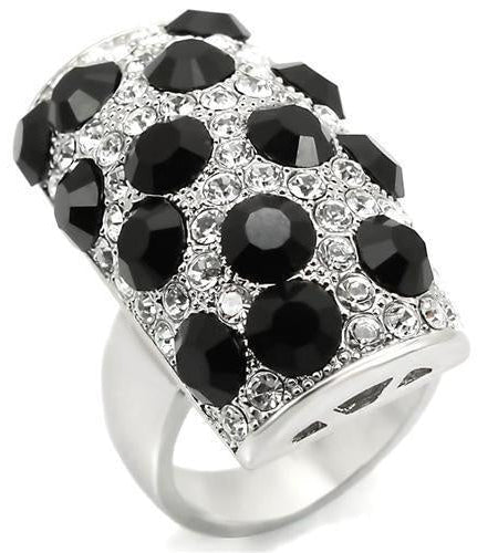 LOA944 - Rhodium Brass Ring with Top Grade Crystal in Jet