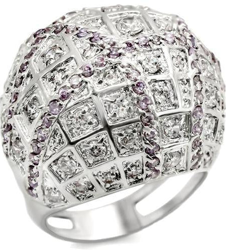 LOA945 - Rhodium Brass Ring with AAA Grade CZ in Fuchsia