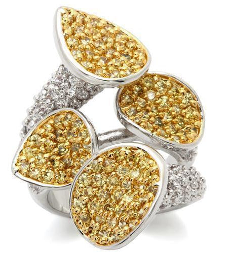 LOA937 - Gold+Rhodium Brass Ring with AAA Grade CZ in Topaz