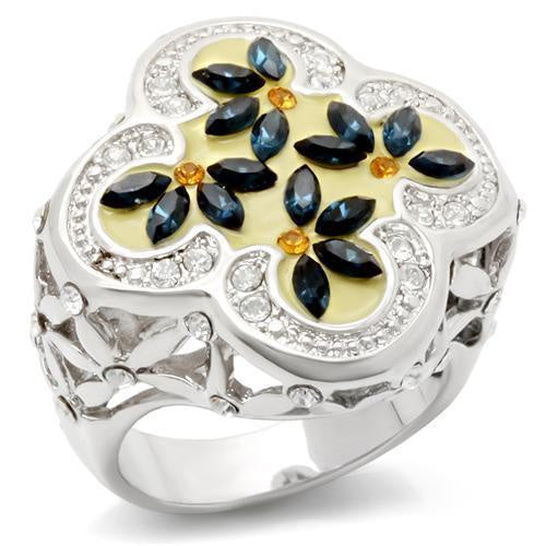 Load image into Gallery viewer, LOA940 - Rhodium Brass Ring with Top Grade Crystal in Multi Color
