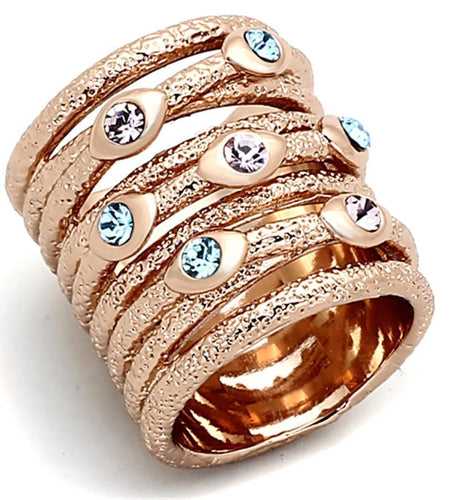 LOA909 - Rose Gold Brass Ring with Top Grade Crystal in Multi Color