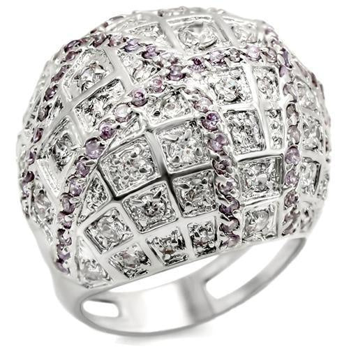 Load image into Gallery viewer, LOA945 - Rhodium Brass Ring with AAA Grade CZ in Fuchsia
