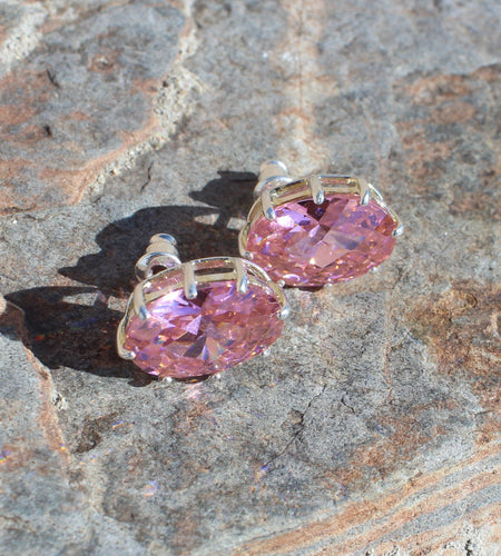 LOAS1369 - Sterling Silver Earrings with AAA Grade CZ in Pink