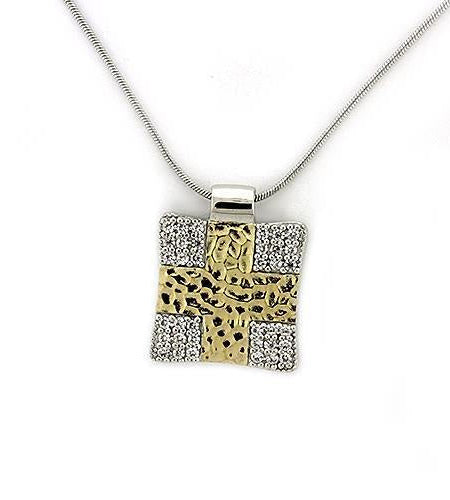 LOAS1331 - Gold+Rhodium 925 Sterling Silver Chain Pendant with AAA Grade CZ in Clear