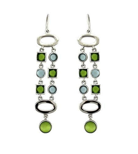 LOAS1334 - Rhodium 925 Sterling Silver Earrings with AAA Grade CZ in Peridot