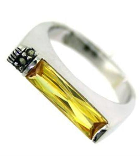 LOAS724 - Rhodium 925 Sterling Silver Ring with AAA Grade CZ in Citrine