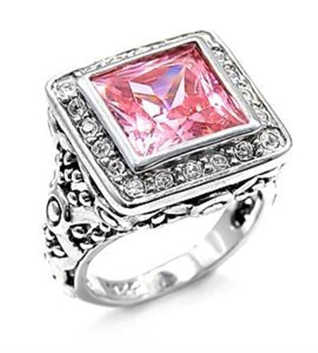 LOAS758 - Rhodium 925 Sterling Silver Ring with AAA Grade CZ in Rose