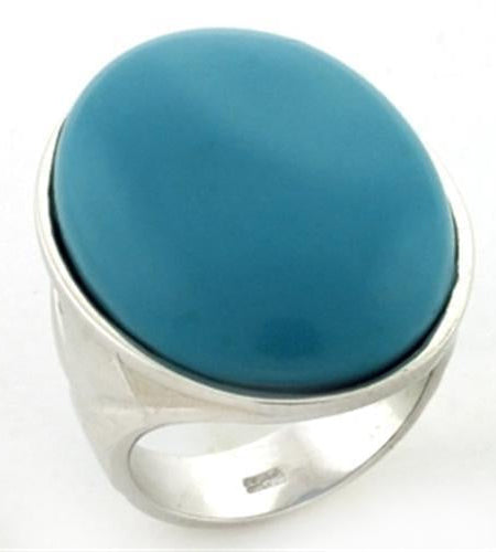 LOAS760 - Rhodium 925 Sterling Silver Ring with Synthetic Synthetic Stone in Turquoise