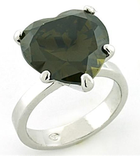 LOAS766 - Rhodium 925 Sterling Silver Ring with AAA Grade CZ in Olivine color