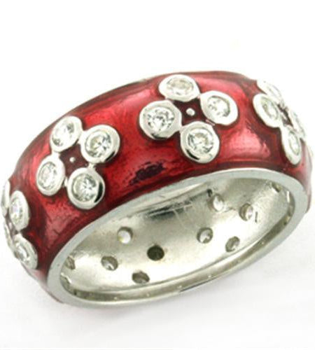 LOAS728 - Rhodium 925 Sterling Silver Ring with Epoxy in Rose