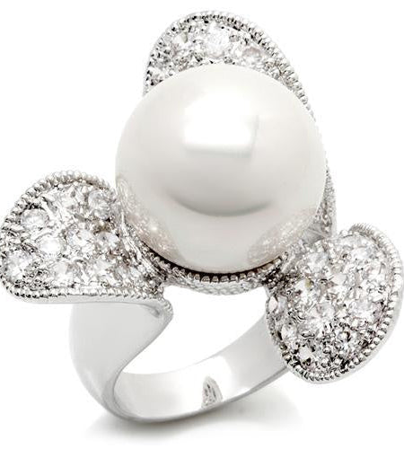 LO896 - Rhodium Brass Ring with AAA Grade CZ in Clear