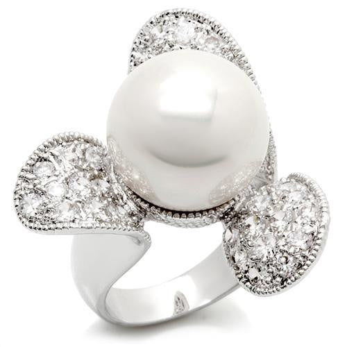 Load image into Gallery viewer, LO896 - Rhodium Brass Ring with AAA Grade CZ in Clear
