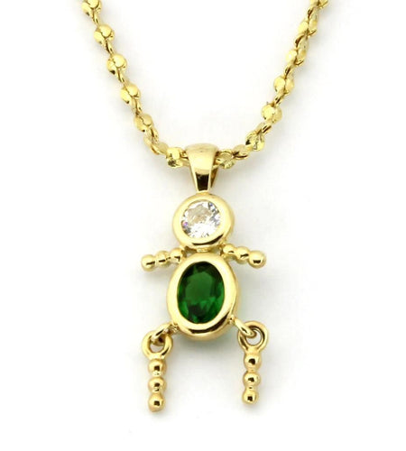 LOA1358 - Gold Brass Chain Pendant with AAA Grade CZ in Emerald