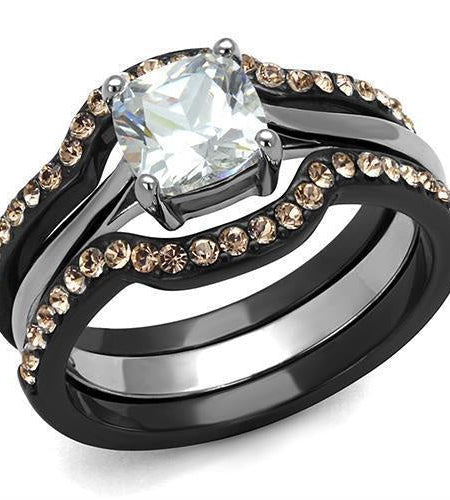 LOA1343 - IP Black(Ion Plating) Stainless Steel Ring with AAA Grade CZ in Clear