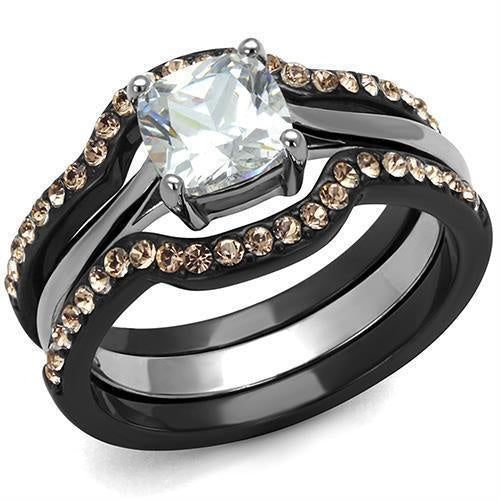 Load image into Gallery viewer, LOA1343 - IP Black(Ion Plating) Stainless Steel Ring with AAA Grade CZ in Clear

