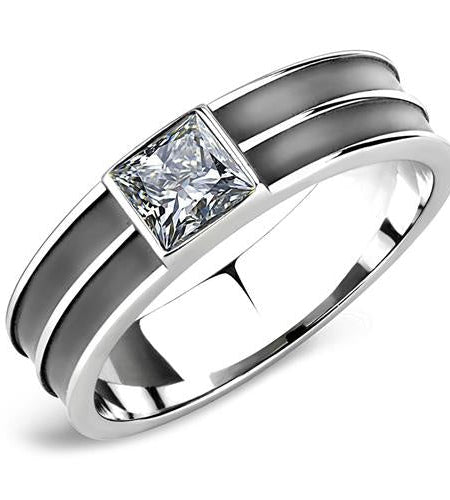 LOA1341 - High polished (no plating) Stainless Steel Ring with Top Grade Crystal in Black Diamond