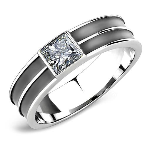 Load image into Gallery viewer, LOA1341 - High polished (no plating) Stainless Steel Ring with Top Grade Crystal in Black Diamond
