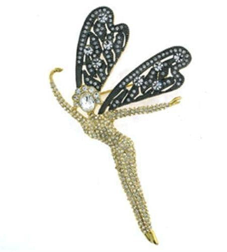 LOA280 - Gold Brass Brooches with Top Grade Crystal in Clear