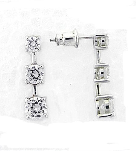 LOA379 - High-Polished 925 Sterling Silver Earrings with AAA Grade CZ in Clear