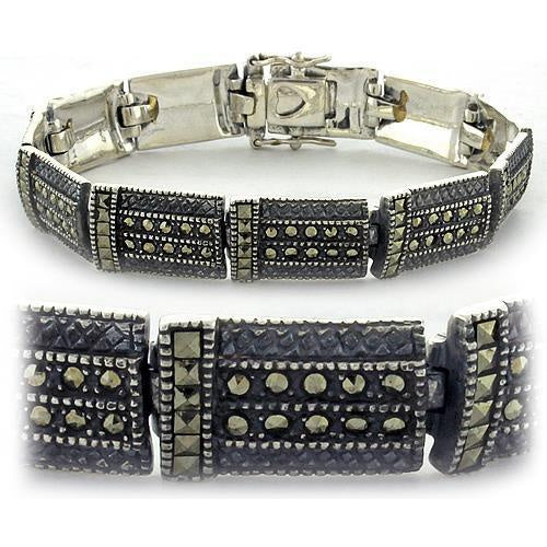 Load image into Gallery viewer, LOAS965 - Antique Tone 925 Sterling Silver Bracelet with Semi-Precious Marcasite in Jet
