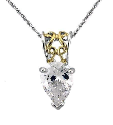 LOAS783 - Reverse Two-Tone 925 Sterling Silver Chain Pendant with AAA Grade CZ in Clear