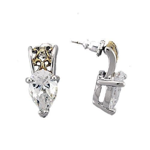 Load image into Gallery viewer, LOAS782 - Reverse Two-Tone 925 Sterling Silver Earrings with AAA Grade CZ in Clear
