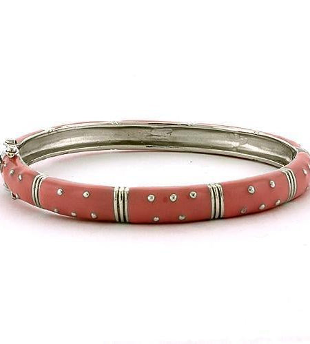 LOAS811 - Rhodium 925 Sterling Silver Bangle with Epoxy in Rose