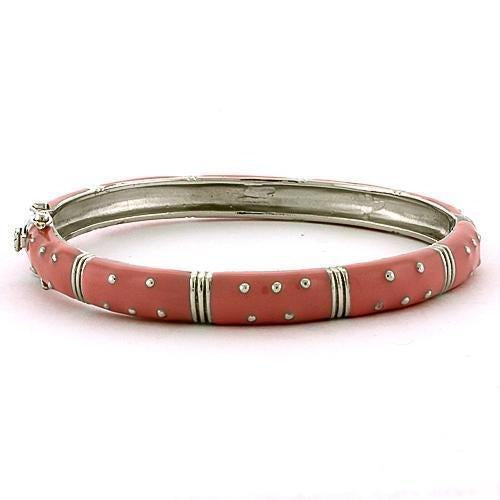 Load image into Gallery viewer, LOAS811 - Rhodium 925 Sterling Silver Bangle with Epoxy in Rose
