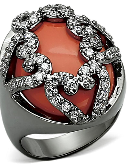 Load image into Gallery viewer, LOA886 - Ruthenium Brass Ring with Synthetic Cat Eye in Orange
