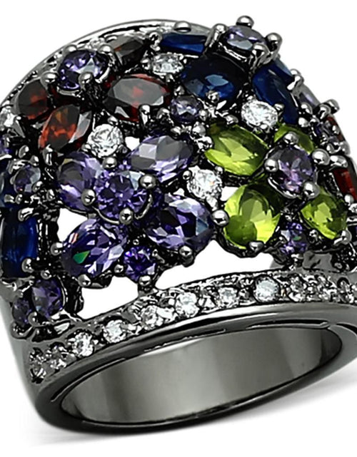 Load image into Gallery viewer, LOA884 - Ruthenium Brass Ring with AAA Grade CZ in Multi Color
