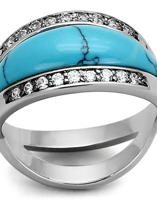 Load image into Gallery viewer, LOA882 - Rhodium Brass Ring with Synthetic Turquoise in Sea Blue
