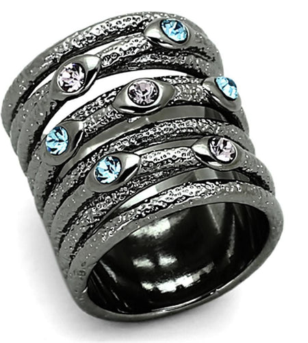 LOA883 - Ruthenium Brass Ring with Top Grade Crystal in Multi Color